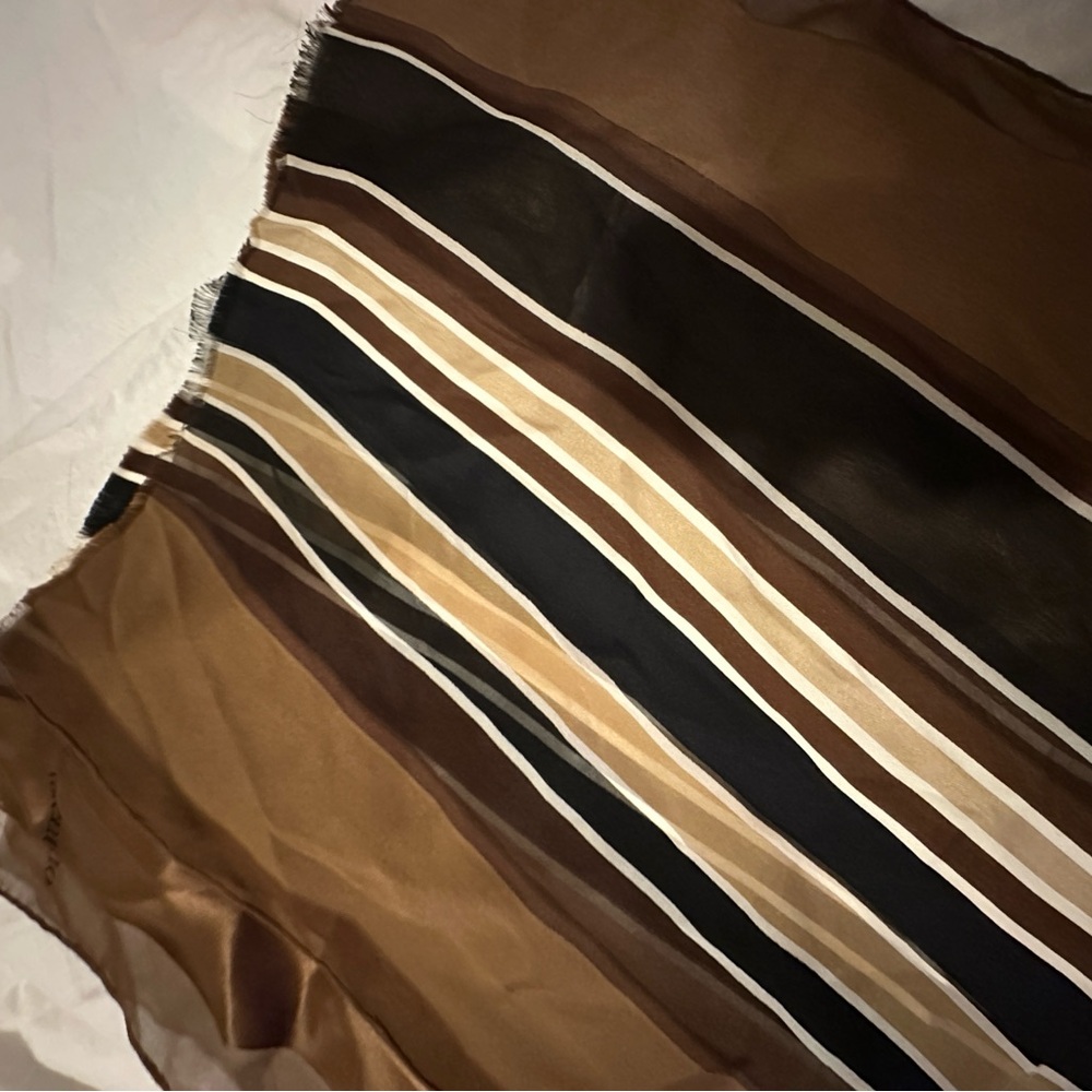 Valentino Brown, Black & Cream Striped Silk Scarf - Picture 9 of 9